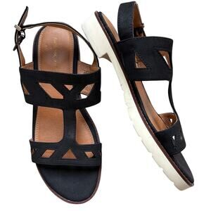 Adrienne Vittadini Black Sandals Women's Size 8 Poris Black Strappy Geometric